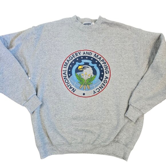 VTG 90s NIMA National Imagery Mapping Agency Sweatshirt NGA Sz M Medium Gray - Picture 1 of 8